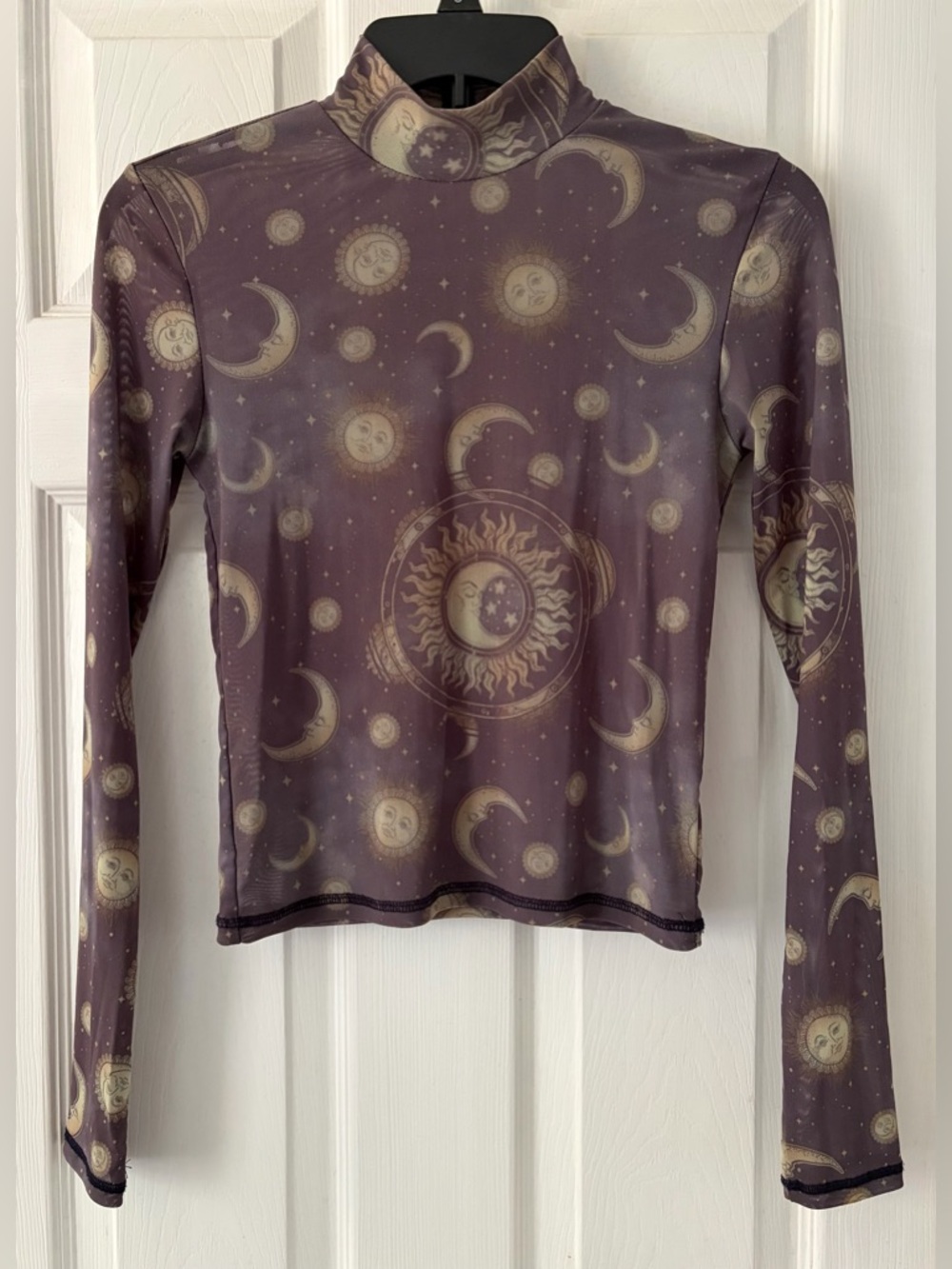 Forever 21 Purple Celestial Mock Neck Long Sleeve Mesh Top
